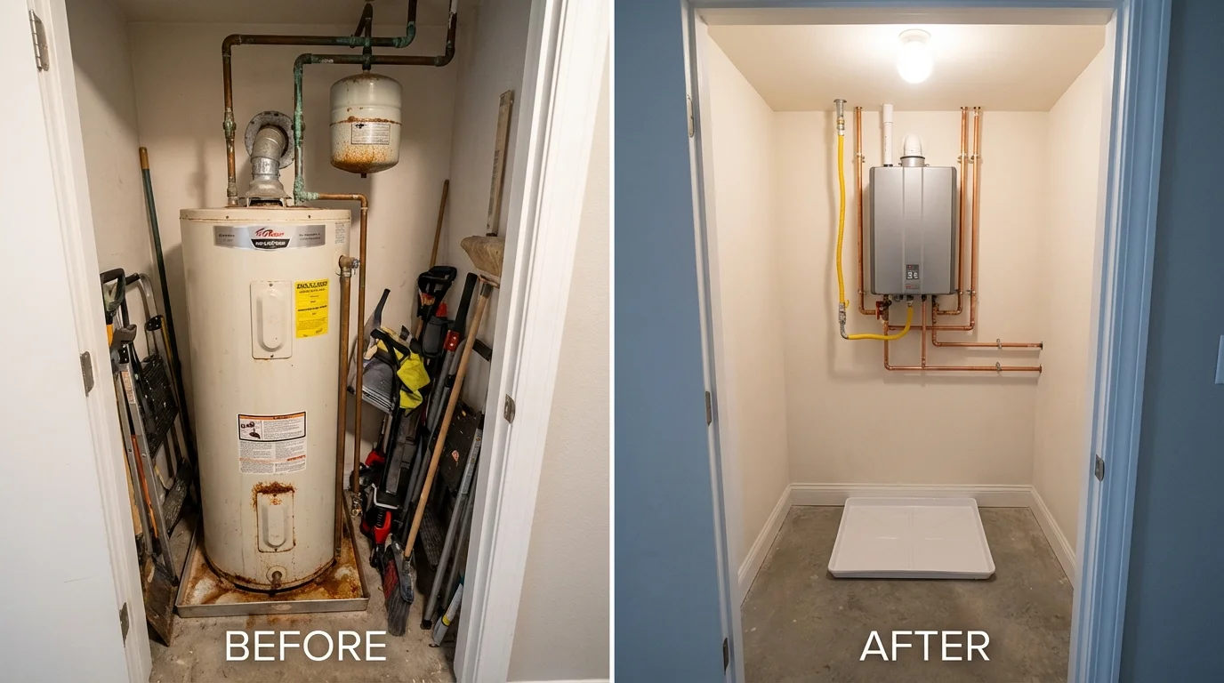 Tank water heater versus wall-mounted tankless unit comparison for Colorado City, AZ homeowners