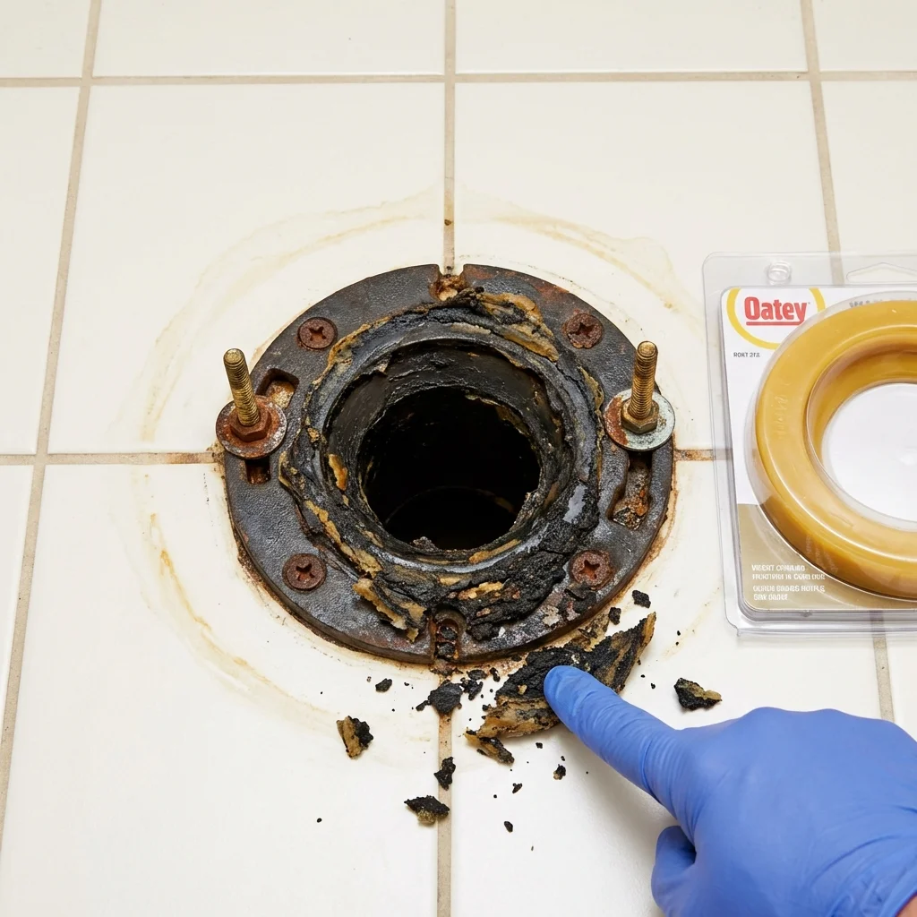 Failed wax ring showing water seepage at the base of a toilet in a Colorado City, AZ home