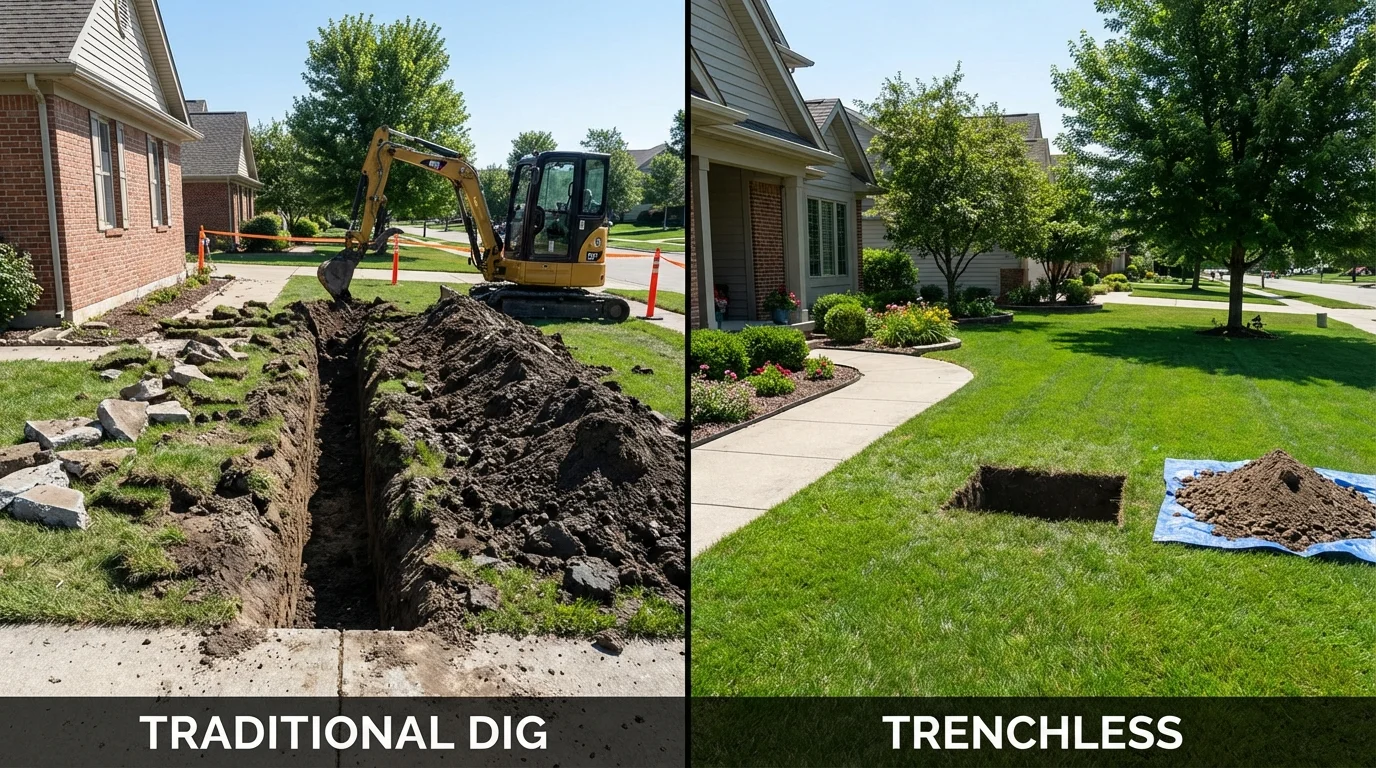 Trenchless sewer repair with minimal yard damage versus traditional excavation in Colorado City, AZ